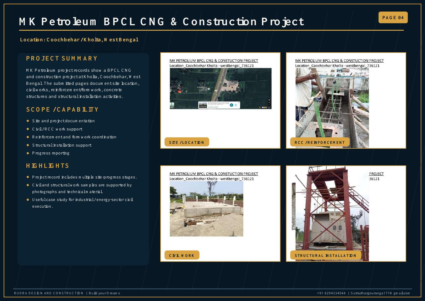 MK Petroleum BPCL CNG construction portfolio page