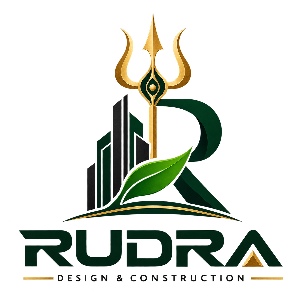 Rudra Design and Construction official green and gold logo